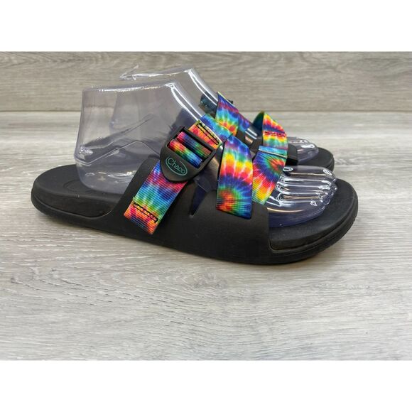 Chaco Chillos Women's Sandal Slide Slip-On Rubber US 10 Black Tie Dye Shoes - Picture 1 of 9